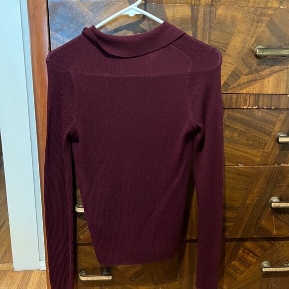 NWT Everlane The Ultrafine Merino Ribbed Long-Sleeved Polo (Burgundy) - Picture 3 of 3
